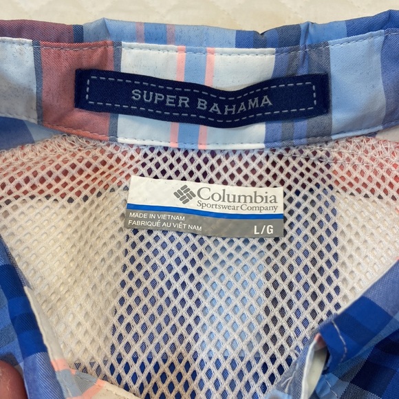 Columbia Super Bahama PFG Button Up. Large. Red, Blue & White Plaid. NWOT. - Picture 3 of 10
